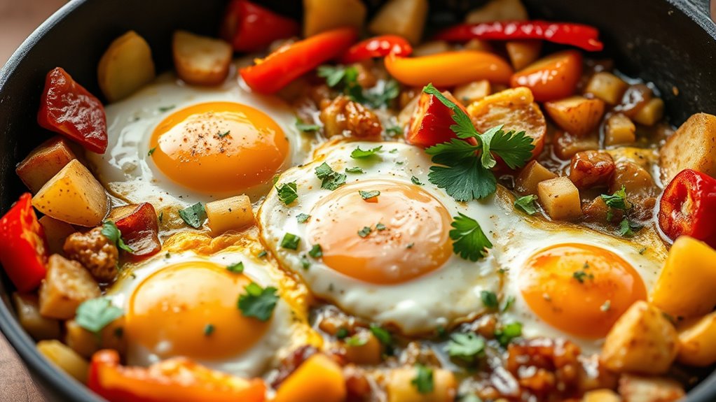 cooked breakfast in skillet