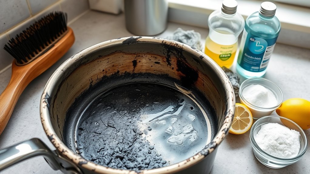 deep cleaning severely scorched cookware