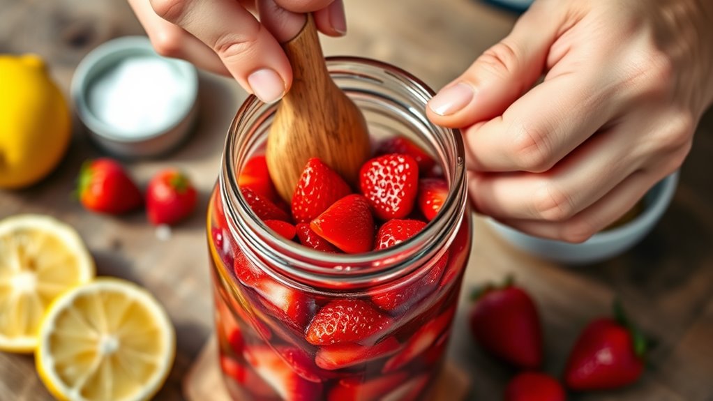 mash strawberries for flavor