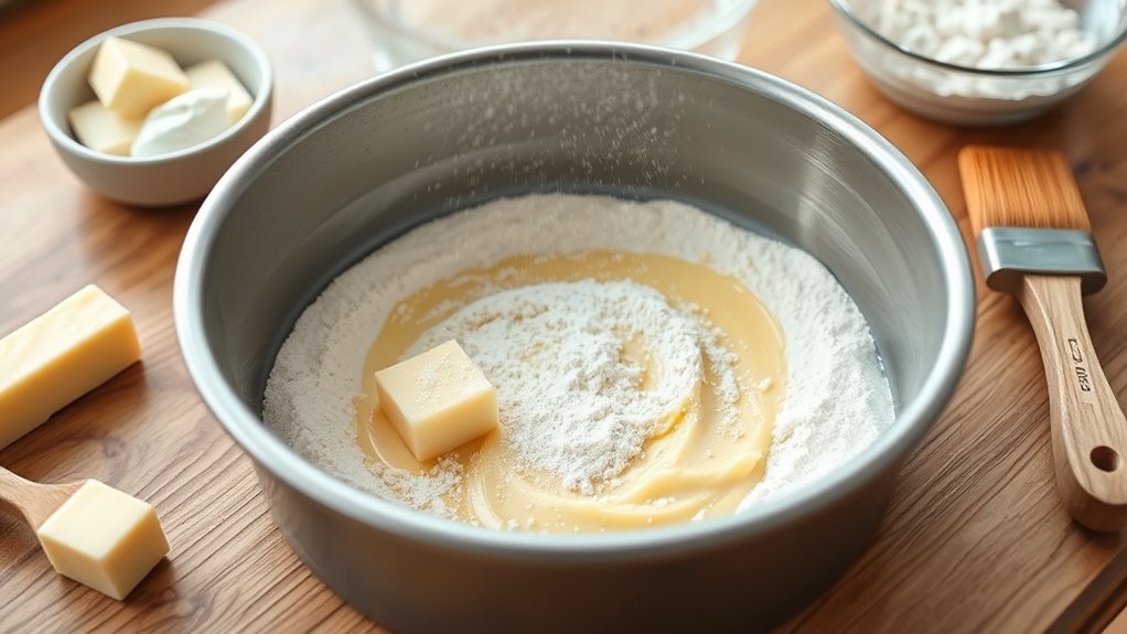 prepare pan with flour