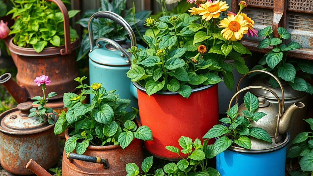repurpose cookware into planters