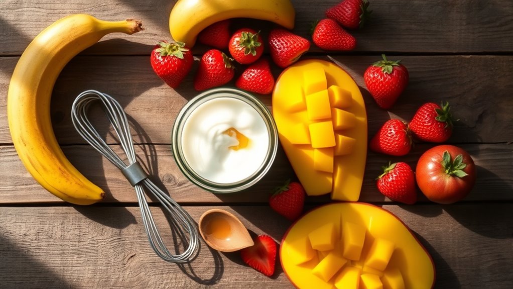 soft fruits and creamy liquids
